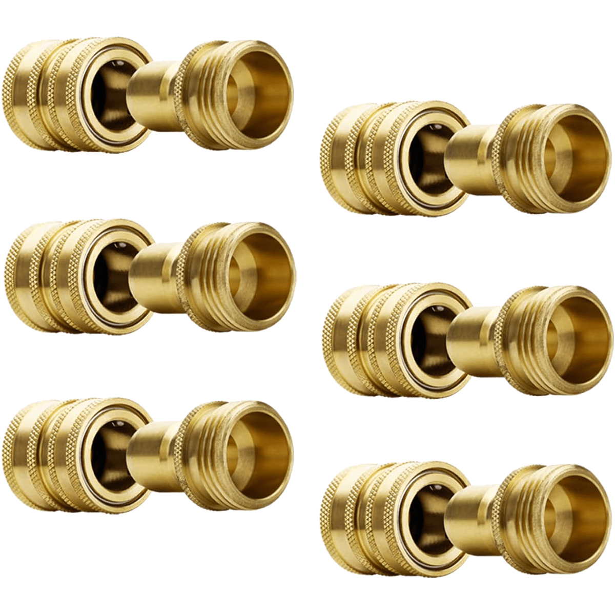 Solid Brass Garden Hose Quick Connect Set, 3/4 Inch GHT Solid Brass (6 Sets)