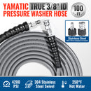 100FT 3/8" Non Marking Rubber Pressure Washer Hose Stainless Steel Connect 4200 PSI-3
