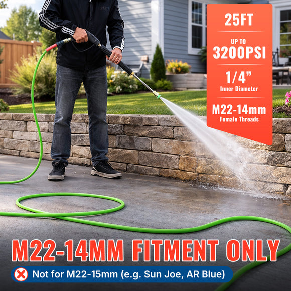 25FT Super Flexible Pressure Washer Hose with Quick Connect 3200 PSI