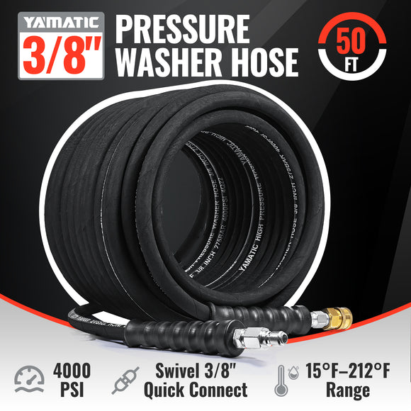50FT 3/8" Rubber Pressure Washer Hose 4000 PSI