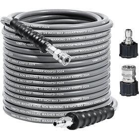 100FT 3/8" Non Marking Rubber Pressure Washer Hose Stainless Steel Connect 4200 PSI