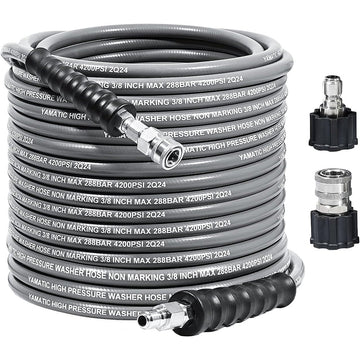 100FT 3/8" Non Marking Rubber Pressure Washer Hose Stainless Steel Connect 4200 PSI