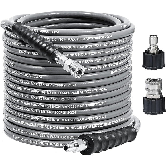 100FT 3/8" Non Marking Rubber Pressure Washer Hose Stainless Steel Connect 4200 PSI