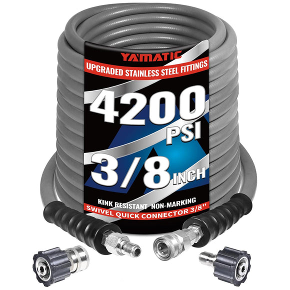 100FT 3/8" Non Marking Rubber Pressure Washer Hose Stainless Steel Connect 4200 PSI