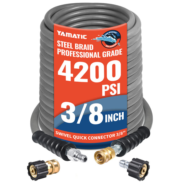 125FT 3/8" Non Marking Rubber Pressure Washer Hose 4200 PSI
