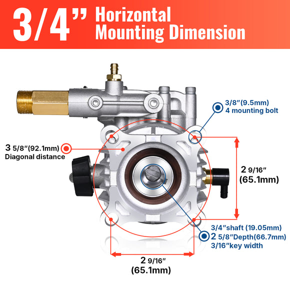3/4" Shaft Horizontal Pump 3400 PSI @ 2.5 GPM