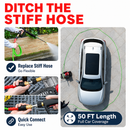 Promotional graphic for a flexible car washing hose with text and images of usage.