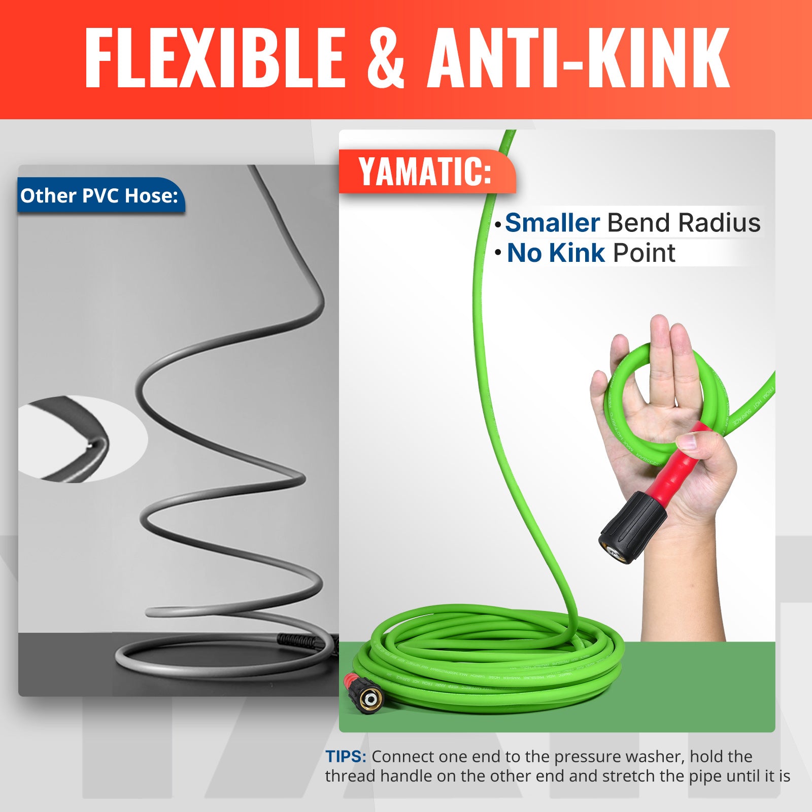 40FT Super Flexible Pressure Washer Hose with Quick Connect 3200 PSI
