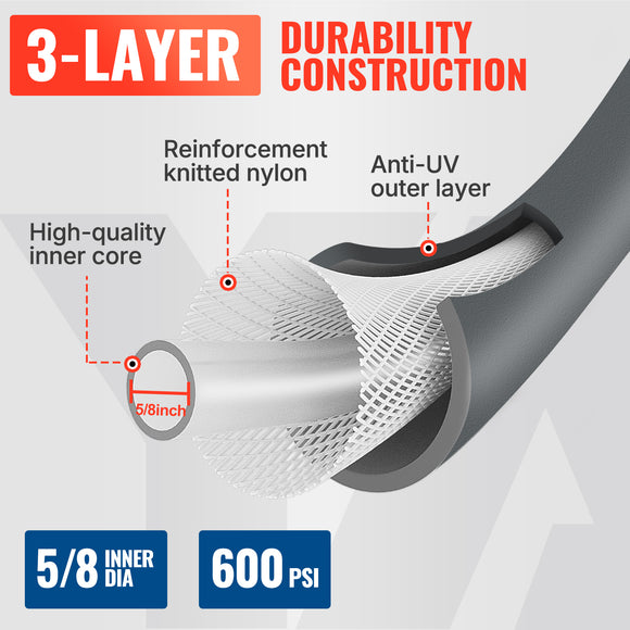 100FT Easy-grip 5/8'' Garden Hose (Grey)