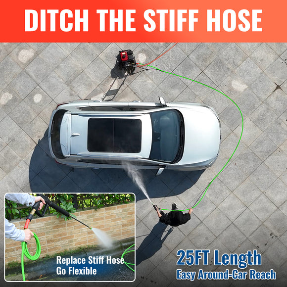 25FT Super Flexible Pressure Washer Hose 3200 PSI (Green)