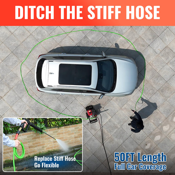 50FT Super Flexible Pressure Washer Hose 3200 PSI (Green)