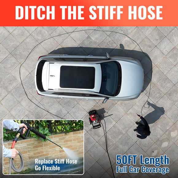 50FT Super Flexible Pressure Washer Hose 3200 PSI (Grey)