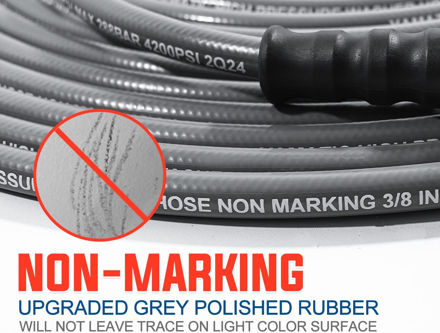 100FT 3/8" Non Marking Rubber Pressure Washer Hose 4200 PSI