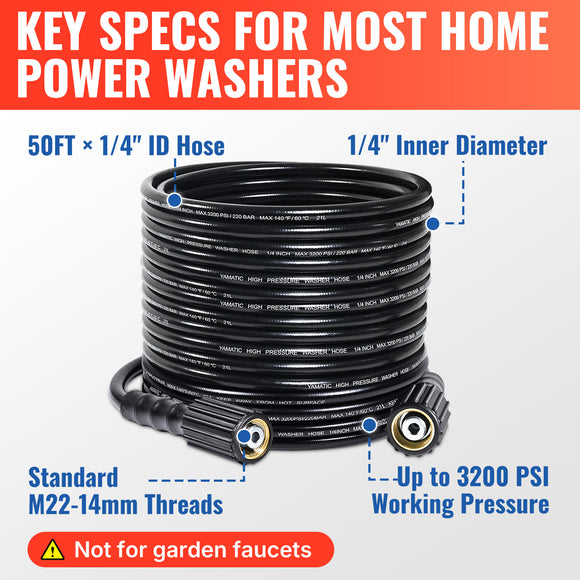 50FT Kink Resistant Pressure Washer Hose 3200 PSI