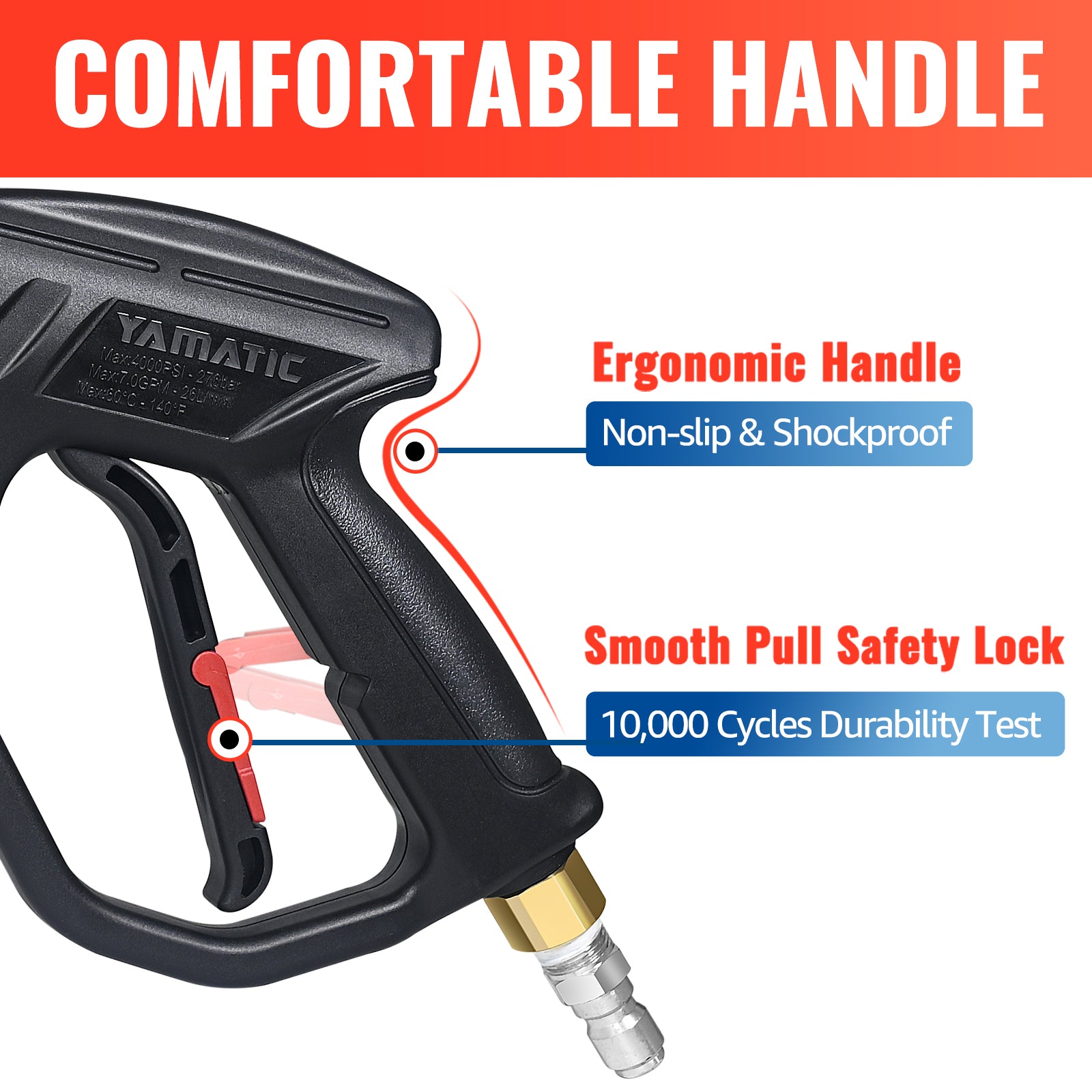 Pressure Washer Gun with Wand 3/8" Swivel Inlet 4000 PSI (43'' Length)