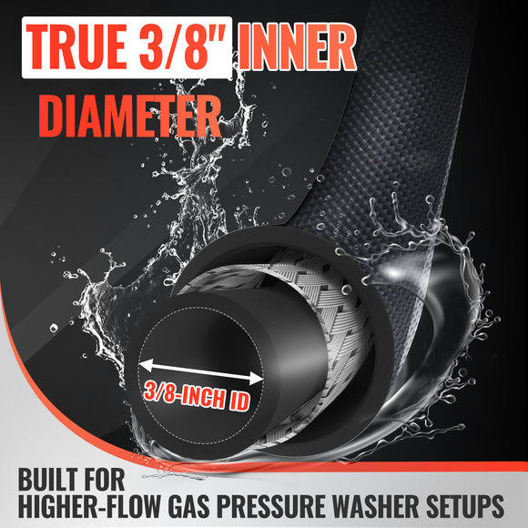 50FT 3/8" Rubber Pressure Washer Hose 4000 PSI