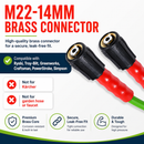 M22-14MM brass connector with compatibility and feature details on a white background