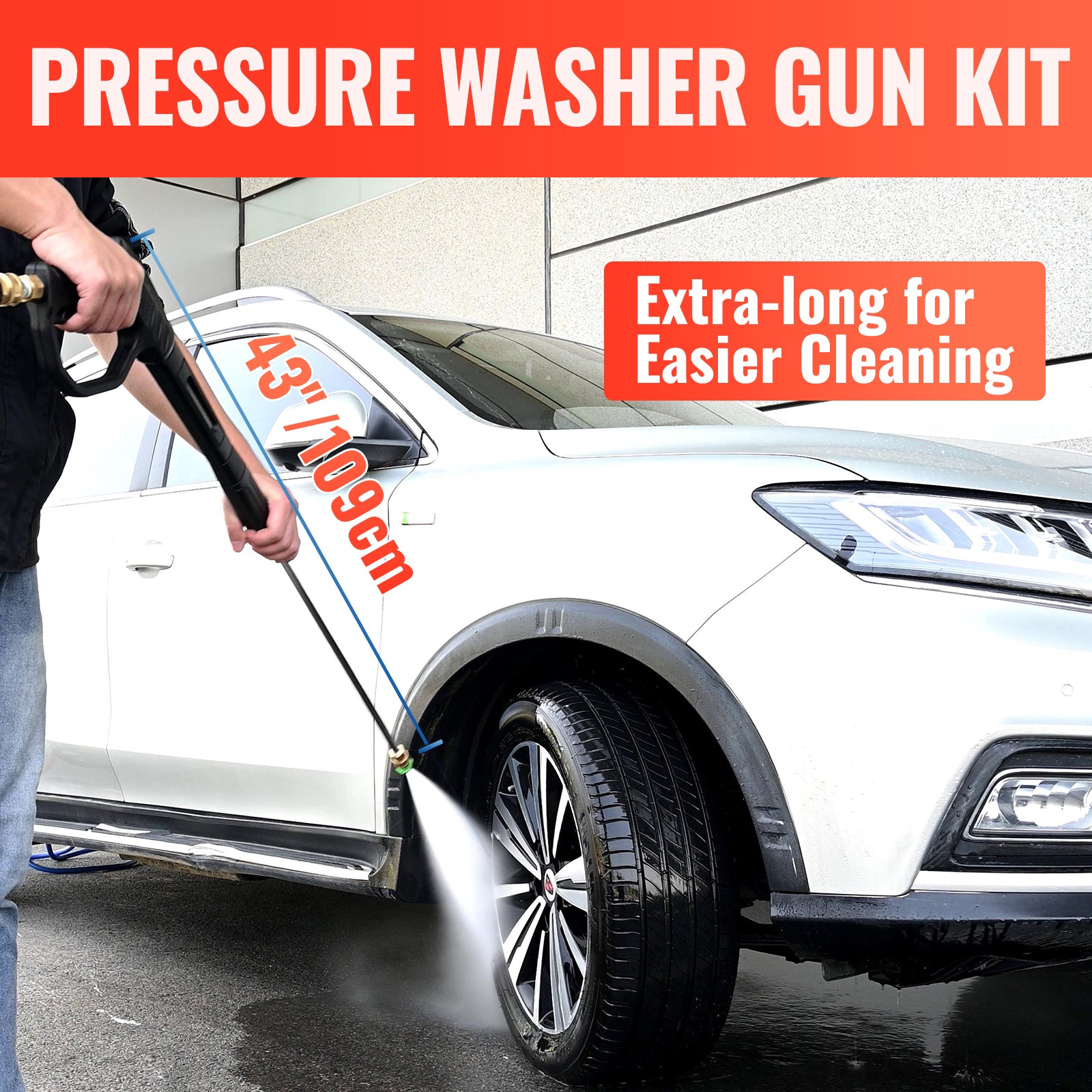 Pressure Washer Gun with Wand 3/8" Swivel Inlet 4000 PSI (43'' Length)