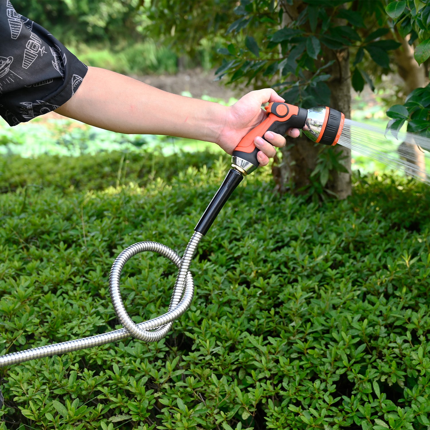 Stainless Steel Garden Hose with Spray Nozzle - 0