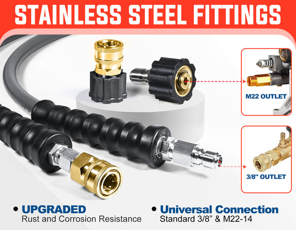 125FT 3/8" Non Marking Rubber Pressure Washer Hose 4200 PSI