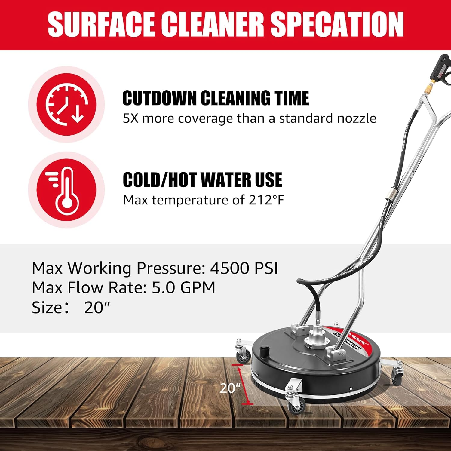 20" Surface Cleaner with Handles 4500 PSI 5.0 GPM