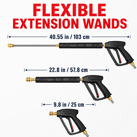 YAMAY flexible extension wands with measurements on a white background