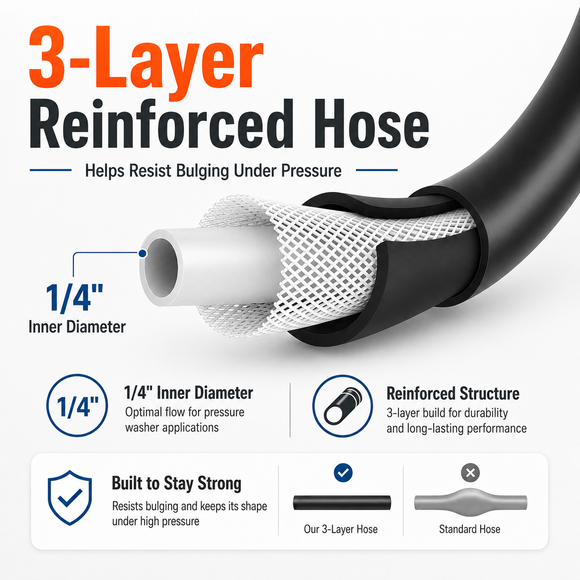 50FT Pressure Washer Hose, Gun & Turbo Nozzle