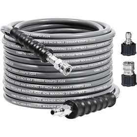 50FT 3/8" Non Marking Rubber Pressure Washer Hose Stainless Steel Connect 4200 PSI
