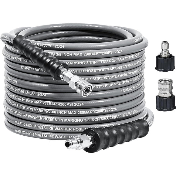 50FT 3/8" Non Marking Rubber Pressure Washer Hose Stainless Steel Connect 4200 PSI