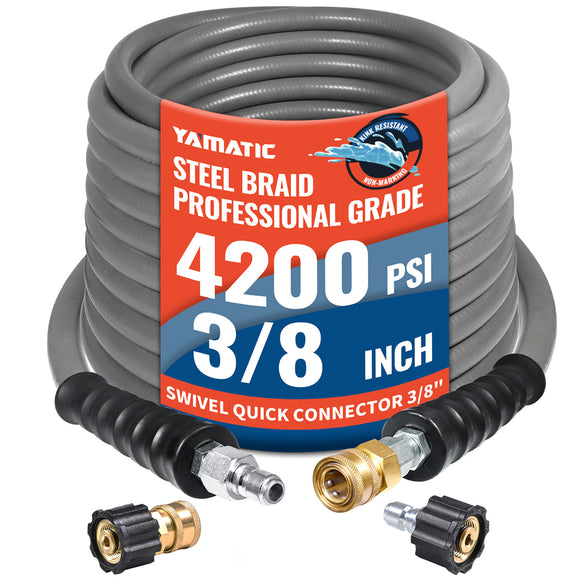 50FT 3/8" Non Marking Rubber Pressure Washer Hose 4200 PSI