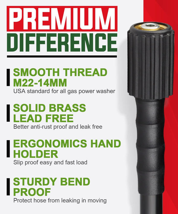 YAMATIC Pressure Washer Hose 25ft Kink Resistant, 1/4" Extension Power Washer Hose with M22 to 3/8" Quick Connect Adapters for Replacement, 3200 PSI