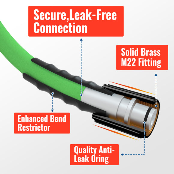 50FT Flexible Pressure Washer Hose With Heat-resistant Sleeve 3400 PSI