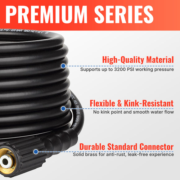 50FT Kink Resistant Pressure Washer Hose with Quick Connect 3200 PSI