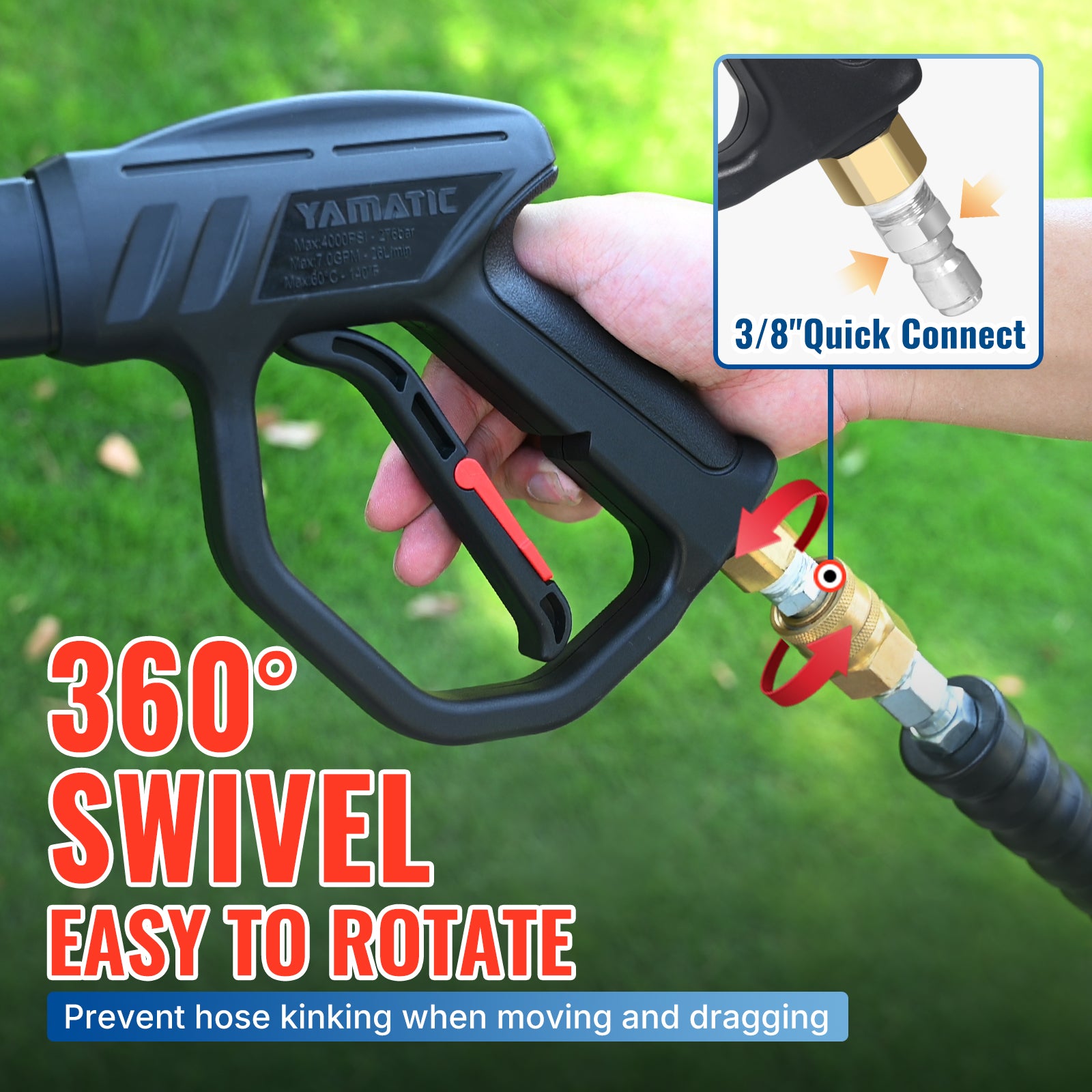 Pressure Washer Gun with Wand 3/8" Swivel Inlet 4000 PSI (43'' Length)