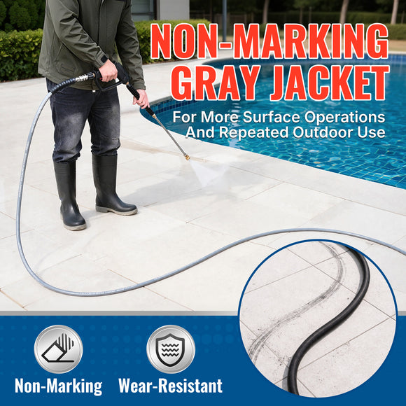 50FT 3/8" Non Marking Rubber Pressure Washer Hose Stainless Steel Connect 4200 PSI
