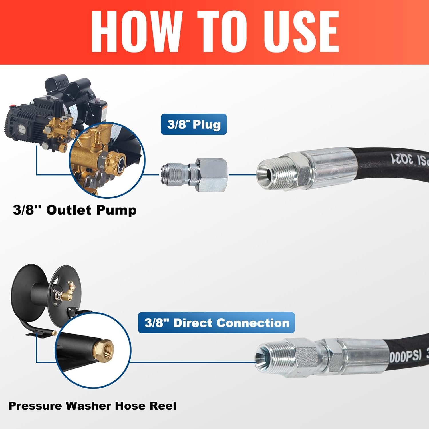 2FT 3/8" Pressure Washer Whip Hose with Plug 4000 PSI