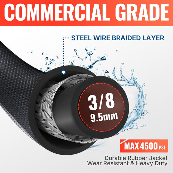 2FT 3/8" Pressure Washer Whip Hose with Plug 4000 PSI