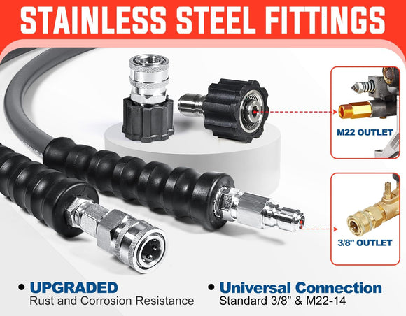 100FT 3/8" Non Marking Rubber Pressure Washer Hose Stainless Steel Connect 4200 PSI