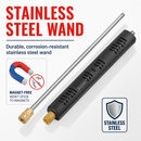 Stainless steel wand with magnet-free feature on a white background