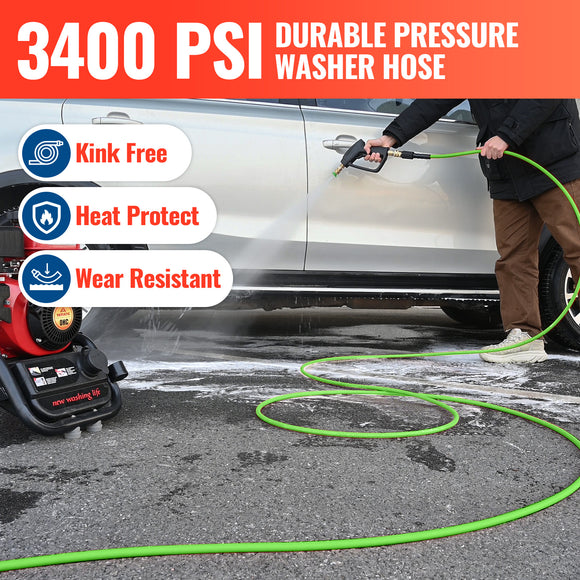 50FT Flexible Pressure Washer Hose With Heat-resistant Sleeve 3400 PSI