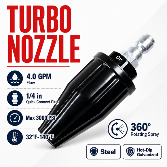 Turbo nozzle with specifications on a white background