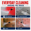Pressure washer being used for paint removal, chalk hopscotch, fence cleaning, and floor cleaning with text 'Everyday Cleaning Around the House'.