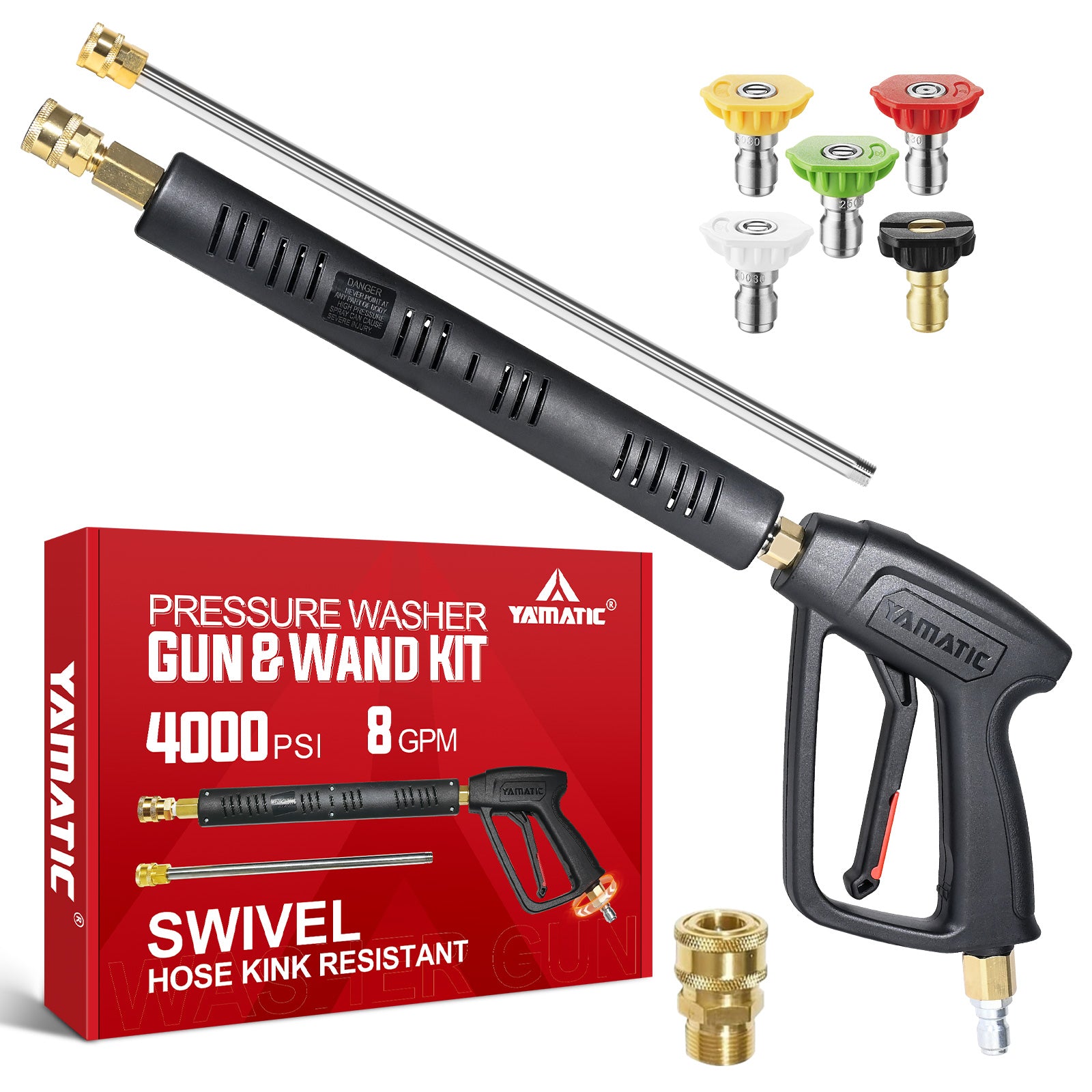 Pressure Washer Gun with Wand 3/8" Swivel Inlet 4000 PSI