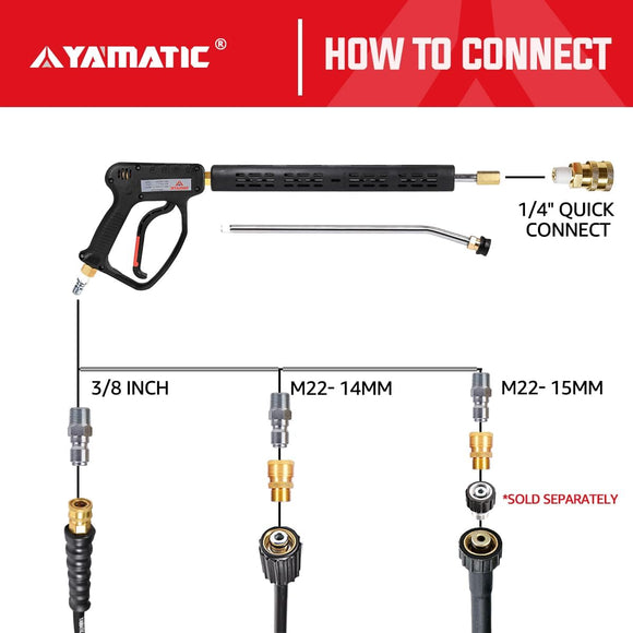 Pressure Washer Gun with Wand 3/8" Swivel Inlet 5000 PSI