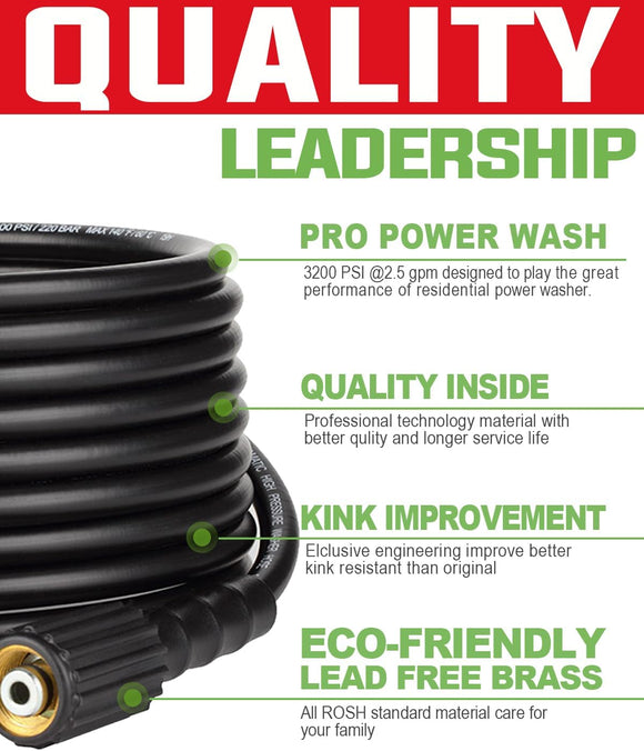 50FT Kink Resistant Pressure Washer Hose with Quick Connect 3200 PSI