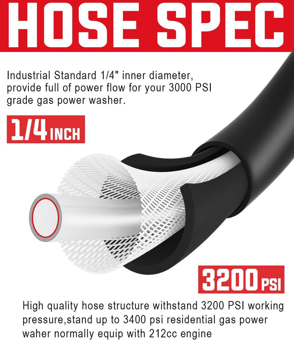 50FT Kink Resistant Pressure Washer Hose with Quick Connect 3200 PSI