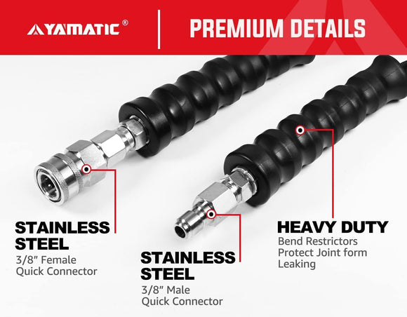 100FT 3/8" Industrial Grade Rubber Pressure Washer Hose 5000 PSI