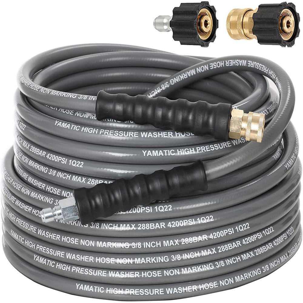 (WS) 3/8" Non Marking Rubber Pressure Washer Hose Hot/Cold Water with Swivel Quick Connect 4200 PSI