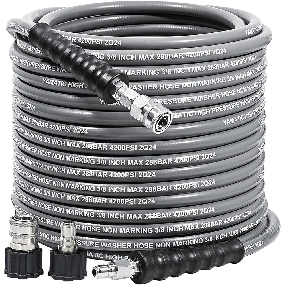 (WS) 3/8" Non Marking Rubber Pressure Washer Hose Stainless Steel Connect 4200 PSI