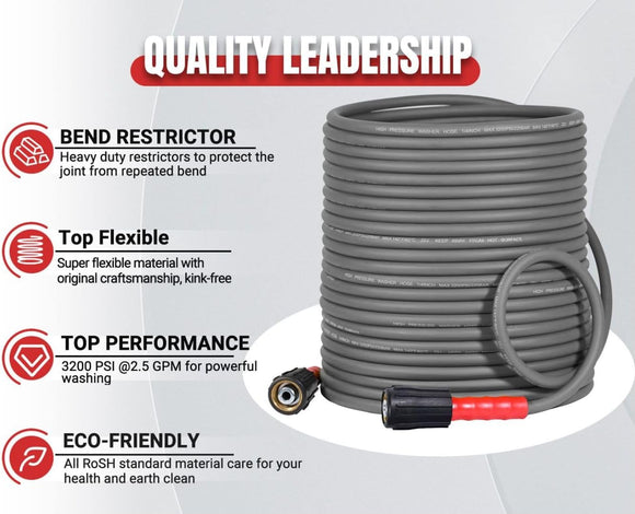 100FT Super Flexible Pressure Washer Hose with Quick Connect 3200 PSI
